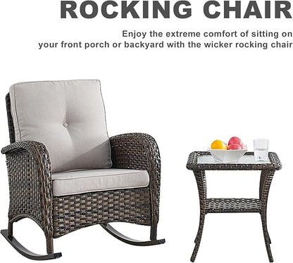 HUMMUH 7-Piece Outdoor Patio Furniture PE Wicker Patio Conversation Set,High Back Patio Couch with Ottomans Outdoor Rocking Chairs with Tables for Backyard,Porch,Deck