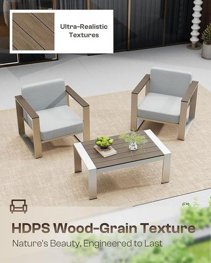 Aluminum Patio Furniture Set, 5 Seats Outdoor Patio Conversation Sets with Ergonomic Seat and Wide Washable Thick Cushions, Modern Outdoor Sectional Furniture for Balcony, Porch (Gray)