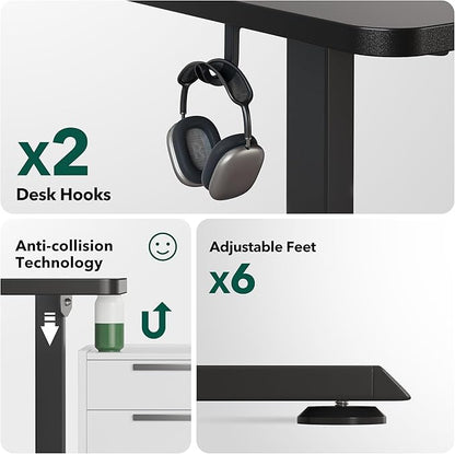 BANTI L-Shaped Standing Desk - 63 x 55 Inch Adjustable Corner Standing Desk with Charging Station - L Shape Sit Stand Table with Memory Controller, Splice Board for Home Office