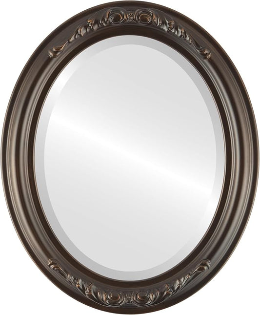 OVALCREST Oval Beveled Wall Mirror for Home Decor - Florence Style - Rubbed Bronze - 32" x 26"