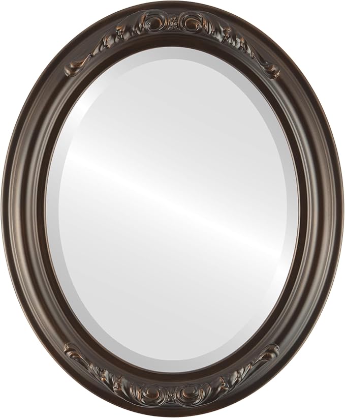 OVALCREST Oval Beveled Wall Mirror for Home Decor - Florence Style - Rubbed Bronze - 40" x 28"
