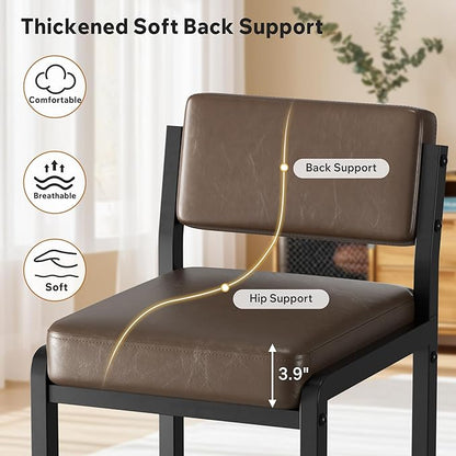 Bar Stools Set of 3, Faux Leather Counter Height Bar Stools with High Back and Metal Legs, Upholstered Bar Chairs, 26" Modern Barstools for Kitchen Island, Dark Brown