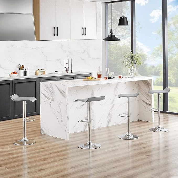 VECELO Bar Stools Set of 4, Armless Adjustable Swivel Barstools, Modern Backless Counter Height Stools for Kitchen, Island, Bar, Light Grey