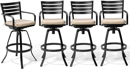 Pellebant 29.5" Sunbrella Outdoor Bar Stools Set of 2, Aluminum Swivel Patio Bar Height Bar Stools with Back & Footrest, Rust-Proof High Barstools for Deck Lawn Garden, Beige