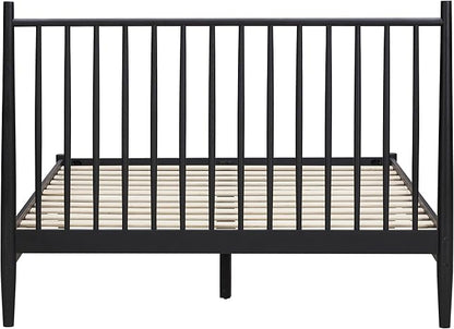 NTC Inno Wooden Bed Frame with Headboard, Solid Oak and Rubber Wood Foundation with Silent Slats and Wood Central Supports, 1000 Lb Capacity, Effortless Assembly, King - Burnt Black