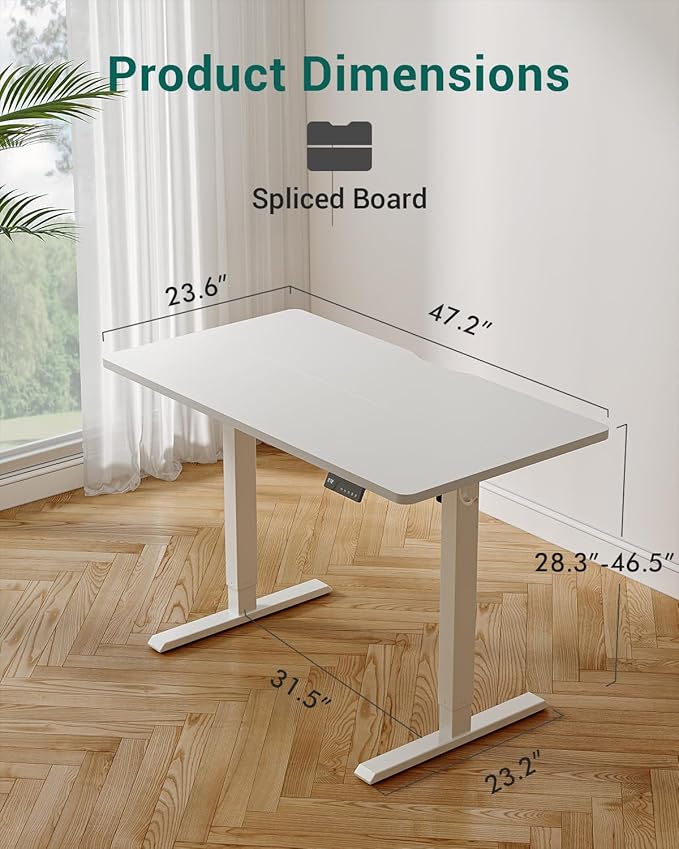 CubiCubi 48 x 24 Inches Electric Standing Desk, Height Adjustable Sit to Stand Desk, Home Office Table with Splice Board, White