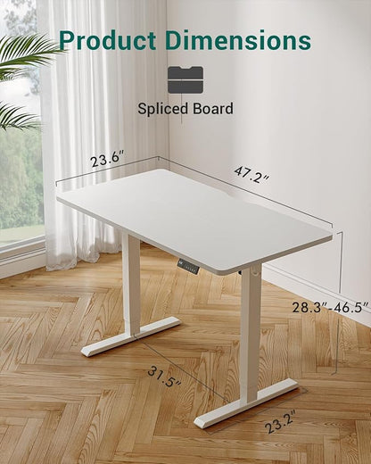 CubiCubi 48 x 24 Inches Electric Standing Desk, Height Adjustable Sit to Stand Desk, Home Office Table with Splice Board, White