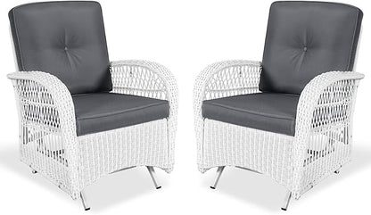 VIVIJASON 2-Piece Outdoor White Wicker Glider Rocking Chair, Patio Rattan Swing Glider Chairs with Cushions & Steel Frame, All-Weather Gliding Lawn Wicker Furniture for Garden Backyard Porch, Grey