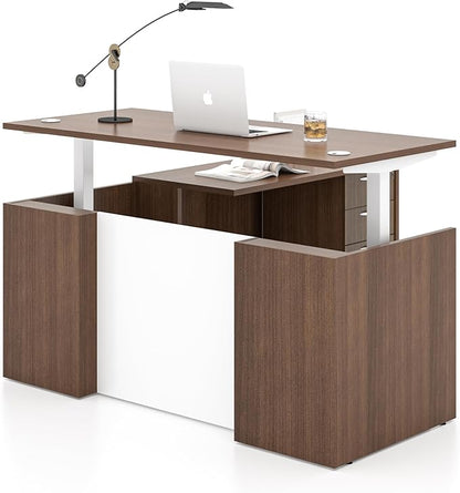 Adjustable Height Executive Standing Desk | Dual Motor Electric Sit-Stand Workstation with 4 Memory Handsetctric Sit-Stand Desk with Lockable Storage (1, L-Shape)