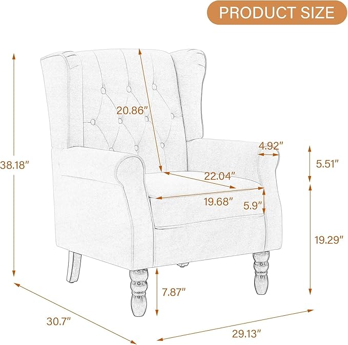 UIXE High Back Accent Chairs Set of 2, Upholstered Armchair in Fabric for Living Room, Retro Wingback Arm Chair Comfy Single Sofa Bedroom Reading Seat with Solid Wood Legs - Green