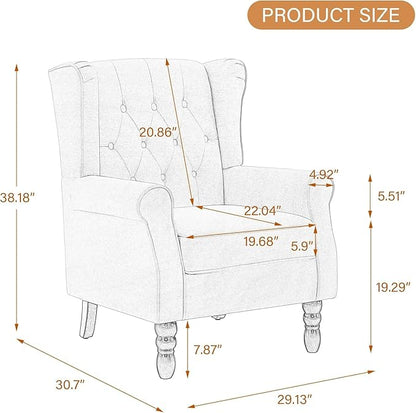 UIXE High Back Accent Chairs Set of 2, Fabric Upholstered Armchair Retro Wingback Arm Chair for Living Room, Comfy Single Sofa Bedroom Retro Reading Seat with Solid Wood Legs - Brown