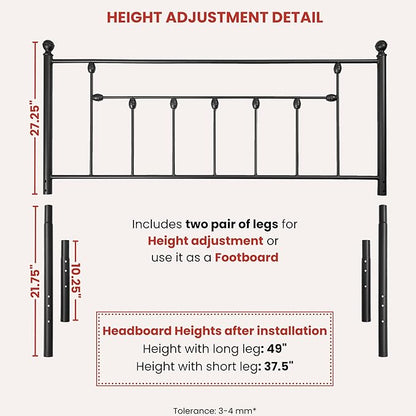 Victorian Metal Headboards, Adjustable Height Iron Frame, Rustic Farmhouse Style, Elegant Design, Easy Assembly, Universal Fit for Kids & Adults, California King Size, Black Finish