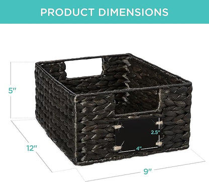 Best Choice Products Set of 4 9x12in Water Hyacinth Pantry Baskets, Woven Organizers w/Chalkboard Label, Chalk Marker - Black