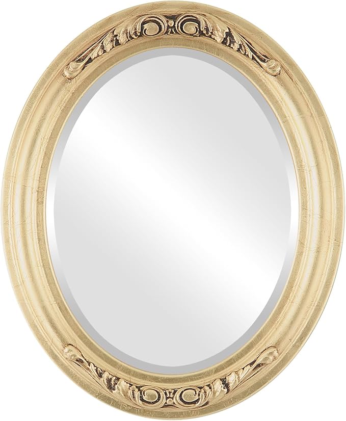 OVALCREST Oval Beveled Wall Mirror for Home Decor - Florence Style - Gold Leaf - 28" x 24"