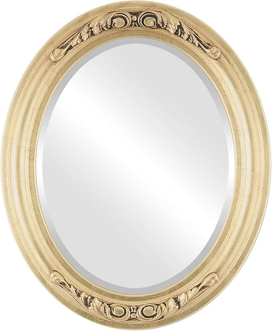 OVALCREST Oval Beveled Wall Mirror for Home Decor - Florence Style - Gold Leaf - 28" x 22"