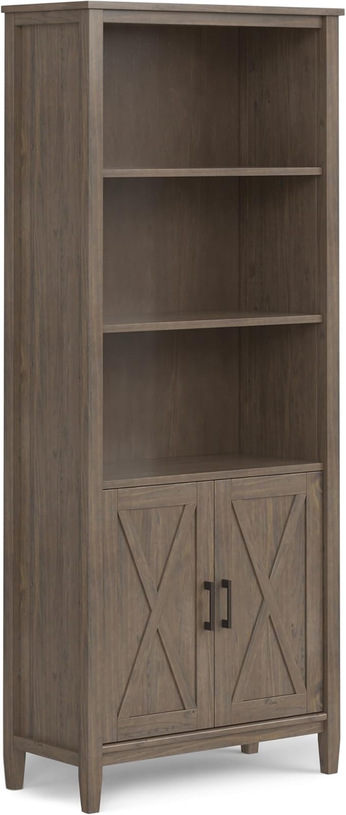 SIMPLIHOME Ela Bookcase - 72 inch Tall 5-Shelf Solid Wood Bookshelf in Smoky Brown, Transitional Storage for Living Room, Study Room or Office with Open Design and Sleek Panel Detailing
