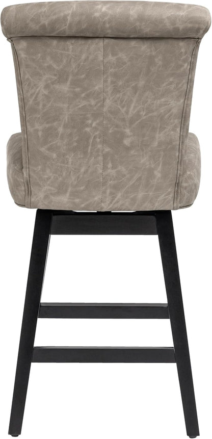 Bar Stool, PU Leather Barstool, 26 Inch Upholstered Counter Stools with 15.7" High Back and Footrest, Swivel Counter Height Barstools for Kitchen Island Home Bar Greige