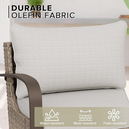 COOS BAY Aurora Terrace Half-Moon Outdoor Furniture Set, Rattan Conversation Set with Curved 5-Seat Sofa, Coffee Table, Seats 5, Beige/Beige
