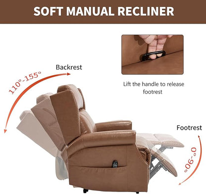 Manual Recliner Chair with Massage & Lumbar Heat, Breathable Leather Reclining Chair for Adults, Humanized Design Easy to Install Living Room Recliners Camel Brown