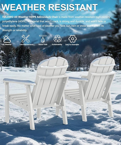 Adirondack Chair Set of 8, All Weather HDPE Fire Pit Chairs, Oversized Plastic Adirondack Chair for Outdoor, Balcony, Deck, Backyard, Patio, Garden, Poolside, Lawn White