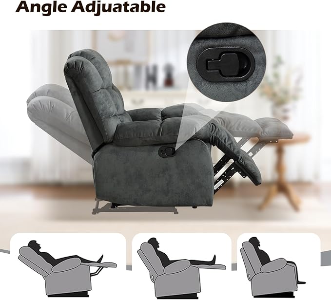 EBELLO Manual Loveseat Recliner for Living Room, Extra Wide Modern Overstuffed 2 Seat Reclining Couch Sofa, Breathable Fabric and Padded Cushion, Grey Green