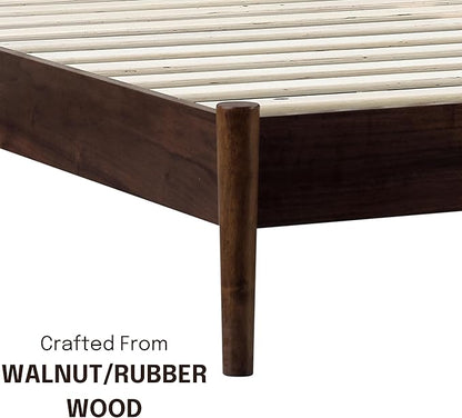 NTC Inno Wooden Bed Frame with Headboard, Solid Oak and Rubber Wood Foundation with Silent Slats and Wood Central Supports, 1000 Lb Capacity, Effortless Assembly, King - Dark Walnut