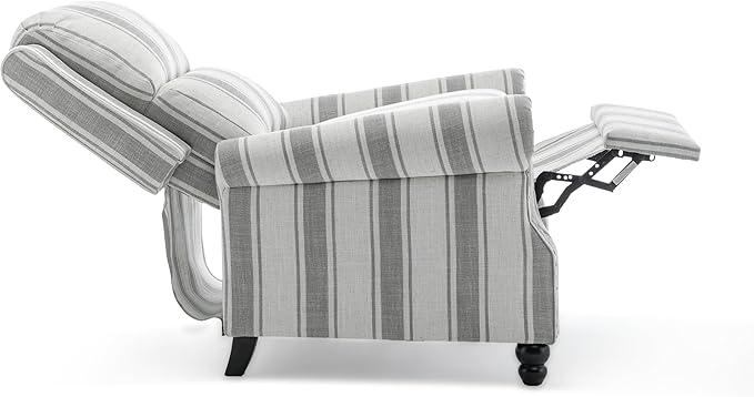 Pushback Recliner Chairs Set of 2, Comfy Fabric Wingback Recliner Chair, Upholstered Armchair Push Back Recliner with Wood Legs, Rivet Trim Accent Chair for Living Room, Bedroom, Gray Stripe