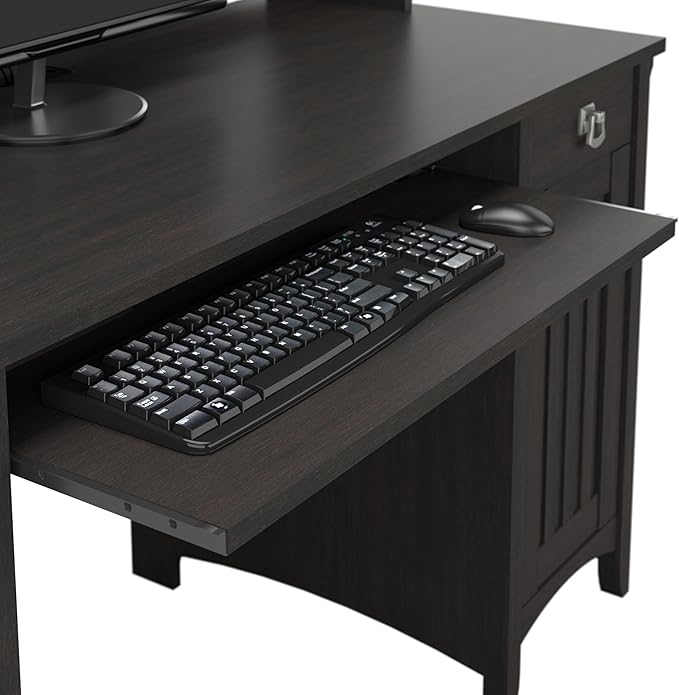 Bush Furniture Salinas Computer Desk with Hutch | Study Table with Drawers, Cabinets & Pullout Keyboard/Laptop Tray | Modern Home Office Desk in Vintage Black | Work Desk with Storage