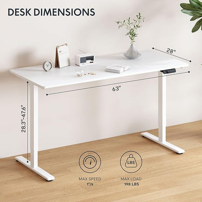 FLEXISPOT 63x28 Inch Large Dual Motor Electric Standing Desk, White - Computer Desk with Memory Controller, Home Office Desk with Splice Board