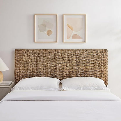 Headboard Coastal Design Handwoven Seagrass Matte Black Feet Rustic Decor Queen
