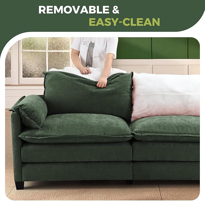 ELUCHANG 116" Luxury Modular Sectional Sofa, Comfy Deep Seat Cloud Couch, Sleeper Sofa Bed, 6 Seat Modern Couch with Removable Cover for Living Room, Apartment, DIY Combination, Chenille Olive Green