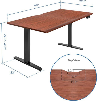 Mount-It! 60" Woodgrain Electric Standing Desk – Hazelnut Adjustable Height Sit Stand Desk with Memory Presets, Black Frame, Ergonomic Edge, One-Piece Desktop