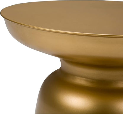 SIMPLIHOME Toby Metal Table - 17 inch Wide Solid Iron Drum Accent Table in Gold, Industrial Side or End Table for Living Room, Bedroom or Entryway with Sculptural Design, Assembled