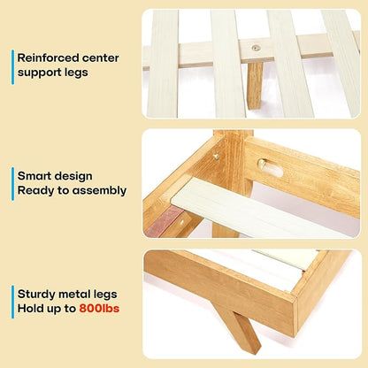 Acacia Harmony King Platform Bed Frame – Solid Rubber Wood, Natural Oak Finish, Mid-Century Style, Bold Circular Wood Pattern, 800lbs Capacity, No Box Spring Needed, Easy Assembly