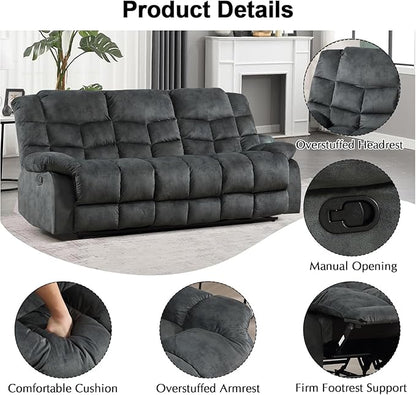 CANMOV Manual Reclining Sofa Set,2 Pieces Sofa Furniture Set for Living Room, Manual Recliner Sofa and Recliner Chair with Arms for Living Room, Bedroom, Grey(1+3)