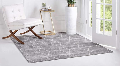 Unique Loom Trellis Frieze Collection Area Rug - Geometric (7' Square, Light Gray/ Ivory)