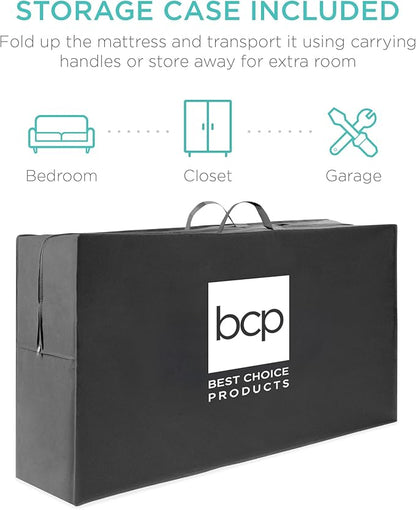 Best Choice Products 4in Portable Queen-Size Mattress, Tri-Fold Mattress for Camping, Guest, Toddler, Foam Plush w/Carry Case - Seafoam