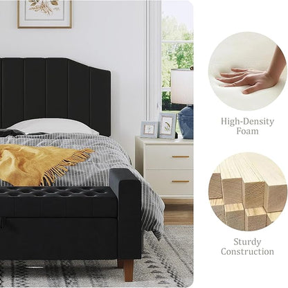 King Size Headboard Only, Velvet Upholstered Headboard King/California King Size Wall Mount and Bed Frame Mount, Featuring High-Density Sponge Padding Easy Assembly Comfort Style-Black