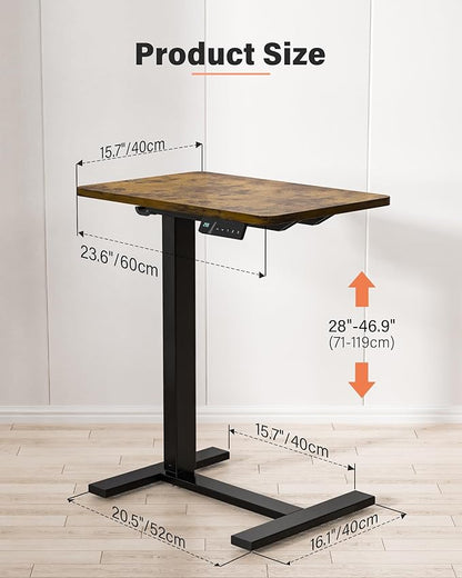 FiCiHi Small Electric Standing Desk - Adjustable Height Bedside Laptop Table with Wheels, Mobile, Portable Rolling Computer Cart,Movable, Home Office, Sofa, Couch Use(24x16,Rustic Brown)