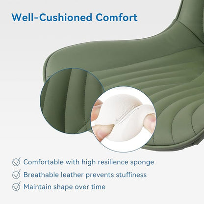 YOUNIKE Office Chair, Armless Desk Chair Computer Chair with Wheels, Modern Upholstered PU Leather Task Chair, Rolling Adjustable Swivel Home Office Desk Chair, Dark Green