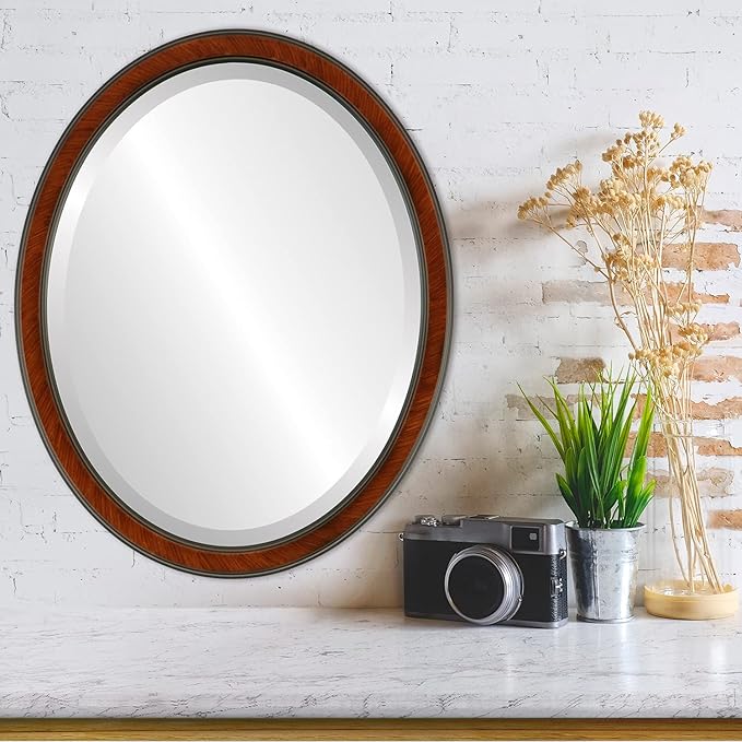 OVALCREST Oval Beveled Wall Mirror for Home Decor - Toronto Style - Vintage Cherry - 18" x 14"