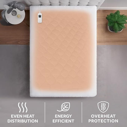 Sunbeam Restful Quilted Water Resistant Heated Mattress Pad - Full White