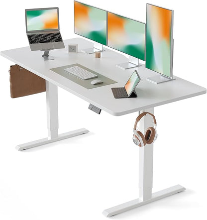 CubiCubi Height Adjustable Electric Standing Desk, 63 x 28 Inches Sit Stand up Desk, Large Memory Computer Home Office Desk with Two-Piece Desktop (White)