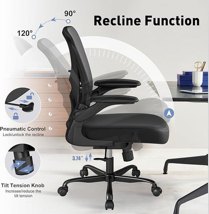ZZH Ergonomic Office Chair Set of 8 with Adjustable Lumbar Support, Mesh Home Office Desk Chair with Wheels and Flip-up Arms, Black