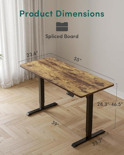 CubiCubi 55 x 24 Inches Electric Standing Desk, Height Adjustable Sit to Stand Desk, Home Office Table with Splice Board, Rustic Brown