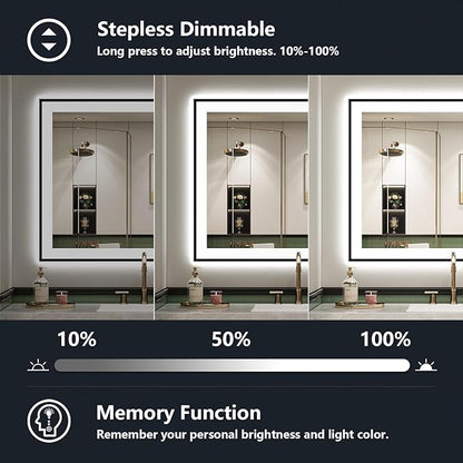 40x30 Inch LED Bathroom Mirror with Lights (Front Lit and Backlit) Black Framed Lighted Vanity Mirror for Bathroom Wall Dimmable Anti-Fog Memory Tempered Glass Horizontal/Vertical