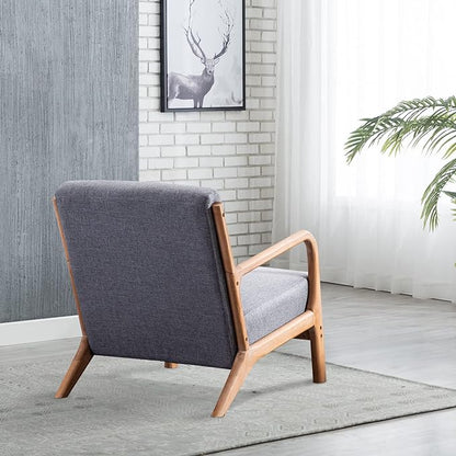 INZOY Mid-Century Modern Accent Chair Set of 2, Dark Grey Living Room Chairs with Waist Cushion, Upholstered Reading Armchair for Bedroom Sunroom