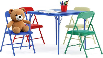 Flash Furniture Mindy Kids 5-Piece set Folding Square Table and Chairs Set for Daycare and Classrooms, Children's Activity Table and Chairs Set, Multicolor