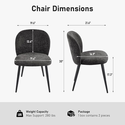 Upholstered Dining Chairs Set of 4, Modern Kitchen Side Chair with Padded Seat Comfortable Chenille Fabric Study Black Matel Legs,Desk Chair with Back for Dining Rooms, Black