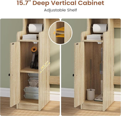 Itaar Over The Toilet Storage Cabinet, Farmhouse Rattan Bathroom Cabinet, Over Toilet Bathroom Organizer with Rattan Barn Doors & Toilet Paper Holder Stand, for Restroom, Laundry
